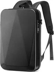 YokohamaChildren ビジネスリュック メンズ ハードシェル ハードリュック スタイリッシュ センス 薄型 全開可能 大容量 防水 撥水 耐衝撃 ノートPC USBポート 盗難防止 ダイヤルロック(ブラック)