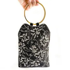 ☆ ブラック ☆ ビーズ刺繍パーティーバッグ  パーティーバッグ ビーズ 刺繍 レディース 手提げバッグ クラッチバッグ パーティーバック クラッチバック 手提げバック 手提げ バッグ バック ハンドル 丸 円 柄 ししゅう エレガント 華やか