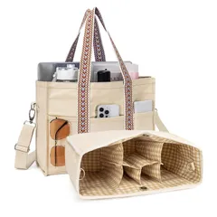 【新着商品】2点セット 大容量 無地 多数ポケット レディース キャンバス 自立 仕切り収納 ショルダーバッグ トートバッグ 撥水加工 A4収納 ハンドバッグ メンズ ファスナー付き [Yukiyumi] 軽量 通勤 お出かけ 2way