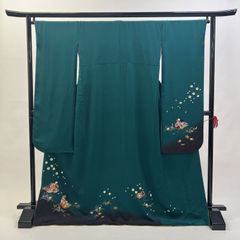 中振袖 振袖 正絹 中古品 緑 緑色 3S896 HZYA004