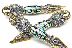 シルバー925 ターコイズ＆赤瑪瑙 74x15.5mm 九眼天珠 金剛杭 チベット密教法具 ペンダントトップ 1個売り パワーストーン 天然石 _PR3448-1