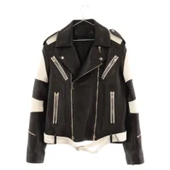 BALMAIN (バルマン) Lamb Leather Jacket ラムレザー ダブル ライダースジャケット ブラック/ホワイト SH18261L005のサムネイル