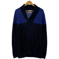 SHIPS シップス バイカラー リネン ニットカーディガン sizeM/ネイビー×ブルー
