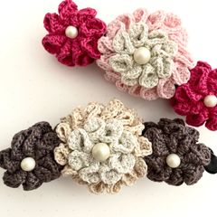 バナナクリップ お花 花 レース編み パール ピンク 白 ホワイト ブラウン