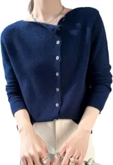 J-Scott アシンメトリーカーディガン ニット レディース 長袖 セーター 前開き 無地 秋冬 薄手 シンプル きれいめ カジュアル 通勤 デイリー ファッション JS177-NV-XL(ネイビー,  XL)