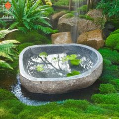 水鉢 石 和風 庭 大型 おしゃれ つくばい 手水鉢 蹲 睡蓮鉢 メダカ鉢 金魚鉢 水盤 鉢 坪庭 ガーデニング XXXL (P)