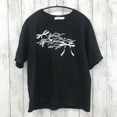【 YRZS 】バレエコア 半袖Tシャツ リボンプリント 韓国系ファッション ブラック Mサイズ