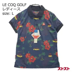 LE COQ GOLF ルコックゴルフ 半袖ポロシャツ 花柄 ハイビスカス ネイビー系 L [240001977103]#