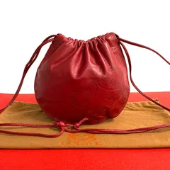 極 美品 LOEWE ロエベ ヴィンテージ アナグラム ロゴ ナッパ レザー 本革 巾着 ミニ ショルダーバッグ ポシェット サコッシュ レッド 60931