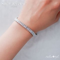 【ブレスレット 色:シルバー】[Adelina Style] ブレスレット レディース 人気 大粒 キュービックジルコニア 52粒 シンプル S925 プラチナコーティング 金属アレルギー対応 (タイプG)