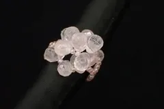 ◆アクセサリー02 ローズクオーツ ガラスビーズ 指輪◆クリスタルビーズ  天然石