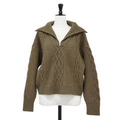 MACPHEE マカフィー ニット カーキ サイズ:S(9号) | エアリーウール ハーフジップアップ プルオーバー / ニット | 長袖 ハイネック ケーブル編み | トップス セーター【レディース】【中古】