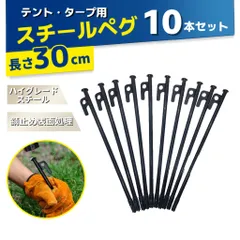 テント用 スチールペグ 10本セット 鍛造 高強度 キャンプ アウトドア 設営 タープ 杭 固定 フック ロープのサムネイル