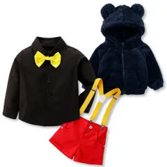 [Lezalic] 子供服 キッズ コスチューム 5点セット アウター ボア モコモコ ジャケット フード 耳付き サスペンダー 長袖 クリスマス ハロウィン (コスチューム+アウターセット, 100) [コスチューム+アウターセット] [100]