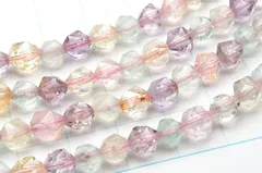 水晶ミックス（クォーツ系＆フローライト） シンプルスターカット　6mm　１連（約３８ｃｍ） パワーストーン 天然石 _R5512-6