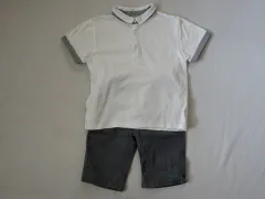 3 pommes トワポム 銀座サエグサ アウトレット 子供服 男の子 約 95cm ベビー服 半袖 カットソー シャツ ハーフ パンツ 白 グレー 2点 春 夏 ★3 セットアップ ボーイズ 男児 キッズ ベビー 【中古】 ユーズド