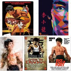【輸入品】ブリキ看板　ブルースリー 映画ポスター　「燃えよドラゴン」「死亡遊戯」「ドラゴン危機一髪」「ドラゴンへの道」ほか　A4版