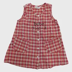 M1-01113【KIDS】bebe ワンピース 前ボタン (90) /赤 チェック柄