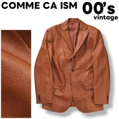 【本革】 00s archive コムサイズム COMME CA ISM 山羊革 ゴート レザー 3B シングル テーラード ジャケット 革ジャン センターベント ノッチドラペル 総裏地 L ブラウン デザイナー モード メンズ
