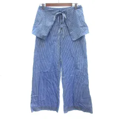 ルシェルブルー LE CIEL BLEU ワイドパンツ ボタンフライ 変形デザイン シャツ ストライプ ウエストマーク 36 S 水色 ライトブルー /AUのサムネイル