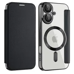 新品 【REHOOF】iPhone 16 ケース 手帳型 magsafe対応 6.1インチ 背面 透明 クリア 財布型 アイフォン 16 ケース マグセーフ 手帳 ワイヤレス充電対応 カード入れ PU革 レザー スマホケース 軽量 薄型 防塵 耐衝撃 全面保護