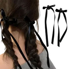 『大特価』 花火大会 誕生日 甘い雰囲気 リ ダブルポニーテール 入学式 ヘアアレンジ フランス風 韓国系スタイル リボン結び リボン髪飾り 成人式 ブラック 2個セット バタフライクリップ CHANJIF