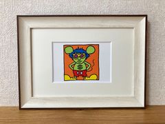 巨匠キースへリング◎Keith Haring☆新品額付☆マット付ポストカードフレーム◇A4サイズ程度☆作品名：Andy Mouse, 1986-④