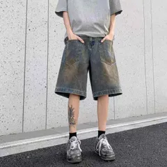 種類3：L/B：綿黒半袖Tシャツ メンズ ファッション 服 男性用 オシャレ シンプル 大人 かっこいい 大きいサイズ ストリート 紳士服 アメリカン ダメージ 加工 デニム ショート パンツ 夏 レトロ ワイド レッグ ハーフ パンツ