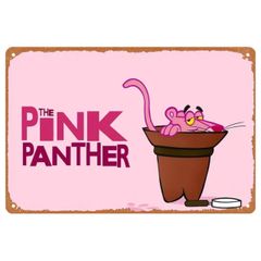 【632】新品 レトロ ブリキ看板 ★Pink PANTHER★ ピンクパンサー アメリカン雑貨 ガレージ フェンス ヴィンテージ プレート