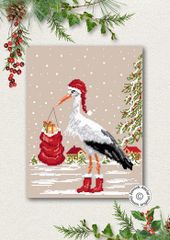 ★NEW★🟦⬜🟥フランス クロスステッチ チャート図案 👑 ANNICK ABRIAL  アニック・アブリアル ❄ La cigogne de Noël ❄◆クリスマスコウノトリ◆ 輸入クロスステッチ 手芸 刺繍 コウノトリ 幸福 花 鳥 リース 季節