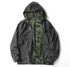 Reebok ◆リバーシブル ウィンドブレーカー (ブラック/カモフラ M) ナイロン×メッシュ フーディージャケット ウィンブレ 2WAY リーボック ◆MS15