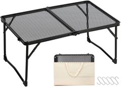 Anner キャンプ テーブル メッシュ ローテーブル 二つ折り 組立簡単 軽量 コンパクト 耐荷重30kg 耐熱200度 アルミ BBQ ハイキング アウトドア用 収納袋付き 60X40X25cm