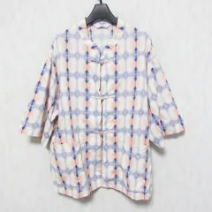 美品 JOURNAL STANDARD ジャーナルスタンダード チャイナボタン マオカラーシャツ ブラウス ユニセックス M ピンク ブルー メンズ レディース 古着 中古 USED