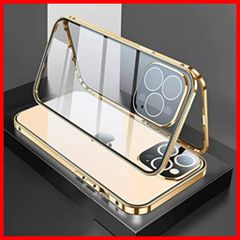 カメラレンズ保護 iPhone 12 Pro ケース [ ロック機能付き+マグネット式 ] 両面強化ガラス アルミバンパー 両面クリア 360度全面保護 安全ロック カメラレンズカバー 耐衝撃 磁石 色: 金 サイズ: iPhone12Pro