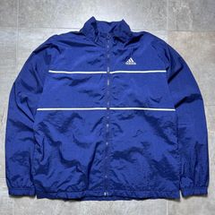 adidas   00s  ナイロンジャケット  L size  ネイビー  紺色  胸元 刺繍  ロゴ  ライン  アディダス  y2k  ナイロン  古着