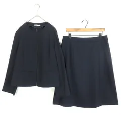 23区★上下セット ノーカラージャケット&スカート 大きいサイズ46 濃紺系 セレモニースーツ 無地 z12981