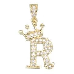 uxcell A-Z クラウンレターチャ ーム アルファベットRペンダント 金メッキ キュービックジルコニア モノ グラム イニシャル ペンダント ネームジュ エリー 男女兼用 DIY