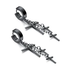 【新着商品】Rockyu ジュエリー ブランド 人気 シンプル ピアス メンズ 黒 ブラック ステンレス 十字架 クロス 揺れる フープピアス シンプル 男女兼用 アンティーク風 誕生日 人気 プレゼント