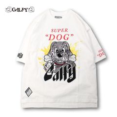 ガルフィー 半袖 Tシャツ 152092 刺繍&アップリケ SUPER DOG ストリート 犬 ロゴ ホワイト
