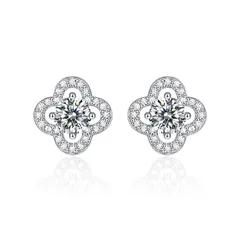 0039_クローバー ピアス 1カラット　 S925銀金属アレルギー対策品