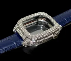 シルバー　ネイビー　applewatchバンド　ステンレス　カバー　キラキラ　ラバーベルト　アップルウォッチケース　44mm45mm  メンズレディース