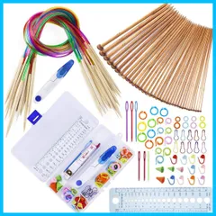 Dennty 棒針セット 編み物 工具 編み棒セット 編み物 初心者 キット かぎ針 編み針 輪針 とじ針 段数マーカー 目数段数計 巻尺 収納ケース 編みツールセット 手芸用品 セーター マフラー カーペットなど 手作り 道具