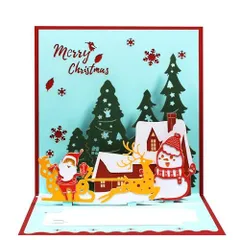 サンタのそり、トナカイ、雪だるま Magic Ants クリスマス ポップアップカード - サンタのそり、トナカイ、雪だるまなどが登場する3Dグリーティングカード