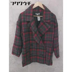 ■ THE SHOP TK MIXPICE 長袖 チェック コート サイズF グレー系 レッド レディース 【中古】 【1002802397882】