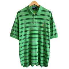POLO RALPH LAUREN ポロ ラルフローレン ポロシャツ 半袖 ボーダー ワンポイントロゴ 刺繍 黄緑 きみどり×紺 XLサイズ No.G021