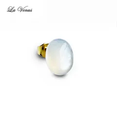 タンザニア産 天然 ホワイトムーンストーン 8×6mm オーバル カボション ピアス 316 サージカルステンレス 片耳用 1コ 金属アレルギー対策