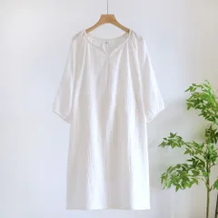 ☆ ホワイト ☆ M ☆ ガーゼ ワンピース ルームウェア 七分袖 ワンピース ルームウェア 七分袖 レディース 部屋着 ホームウェア ルームワンピ ルームワンピース ワンピ 着るタオル パジャマ ネグリジェ 寝巻き 寝巻 二重ガーゼ ガーゼ 7分袖