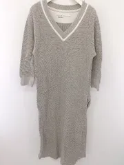 ◇ quadro クオドロ Vネック 七分袖 ロング タイトニットワンピース サンドベージュ レディース  【中古】 【1205060001762】