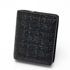 ロエベ / LOEWE　コンパクト ジップ ウォレット / 二つ折り財布　109.55.Z41　リピートアナグラム レザー　ブラック 【中古】 商品番号 S-158084