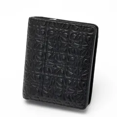 ロエベ / LOEWE　コンパクト ジップ ウォレット / 二つ折り財布　109.55.Z41　リピートアナグラム レザー　ブラック 【中古】 商品番号 S-158084